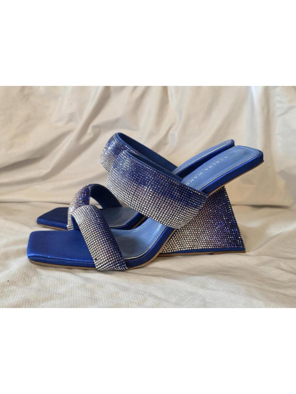 AZALEA WANG Blue Rhinestone Ombre Wedge Sandals - Size 8